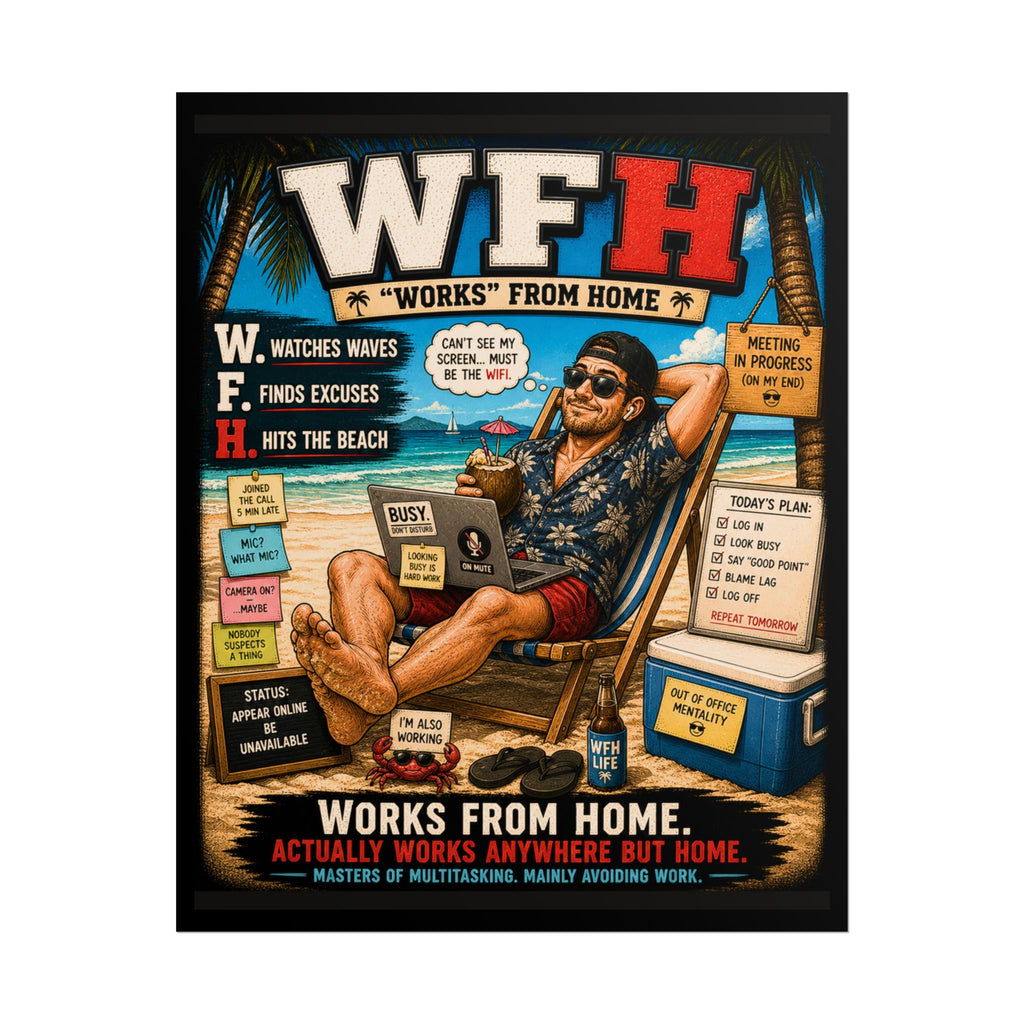 Rolled Poster — 'WFH: Works From Home' Beach Vibes Funny Office Humor Poster