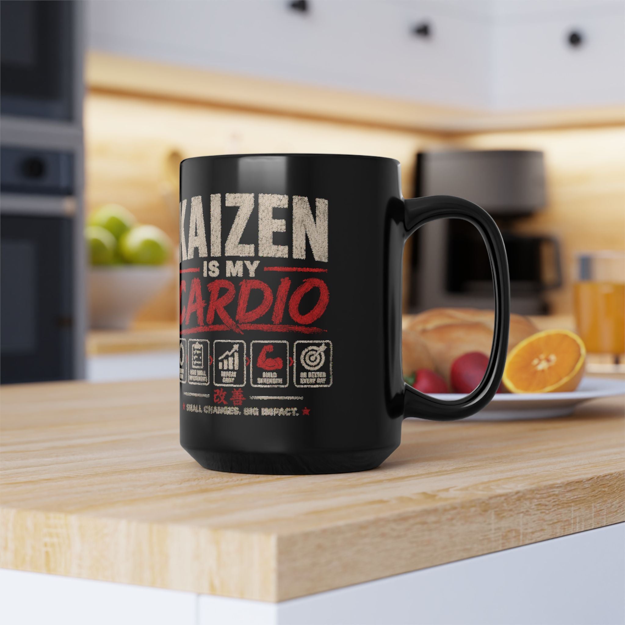 Kaizen Is My Cardio Mug — Motivational Coffee Cup for Growth & Productivity (11oz/15oz)