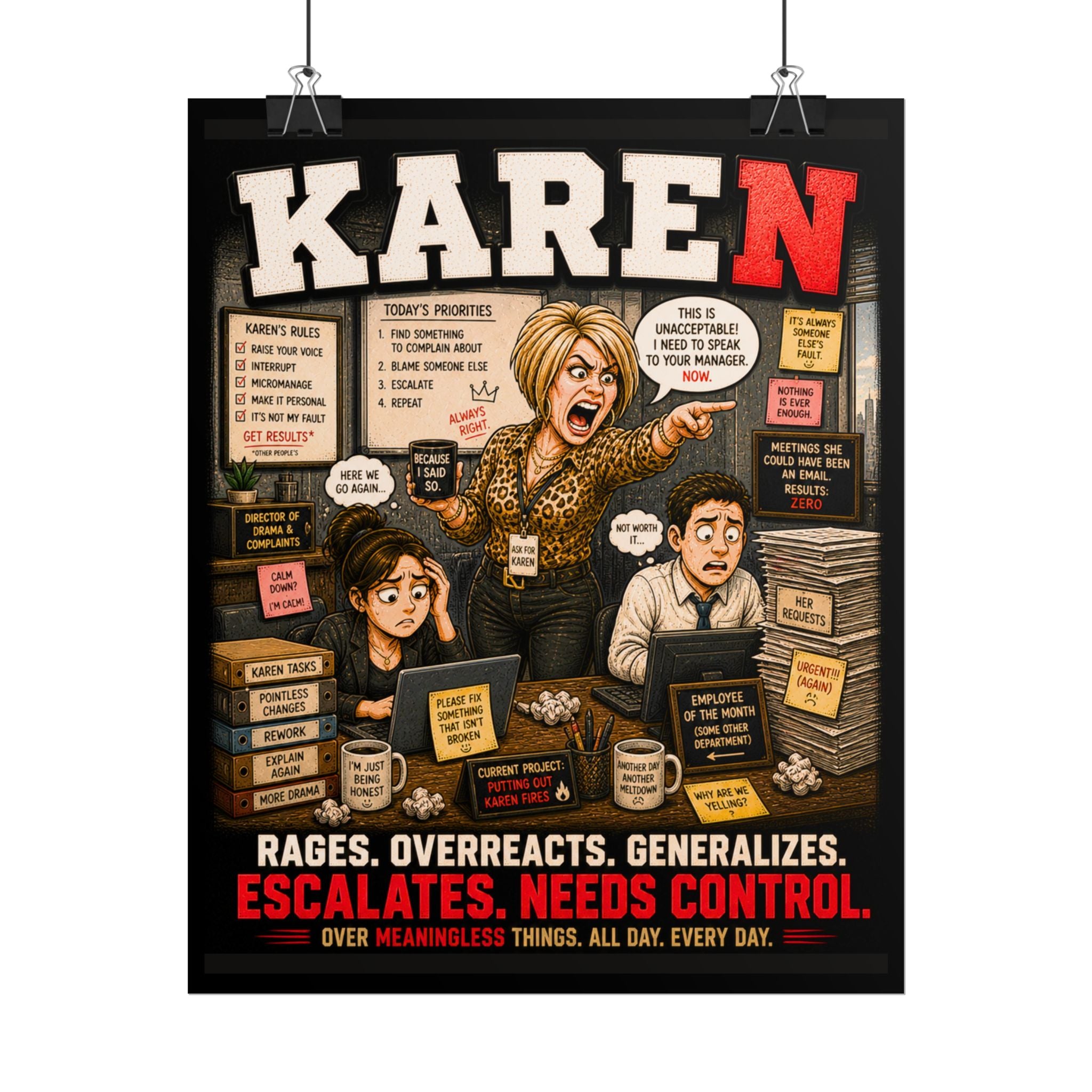 Humorous Cartoon Rolled Poster — “KAREN” Sarcastic Wall Art