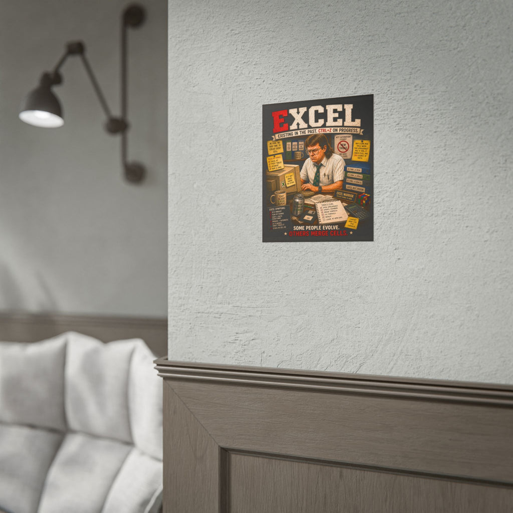 Excel Retro Poster — 'Some People Evolve, Others Merge Cells' Rolled Poster