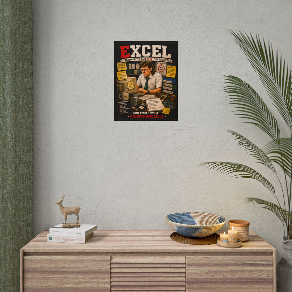 Excel Retro Poster — 'Some People Evolve, Others Merge Cells' Rolled Poster
