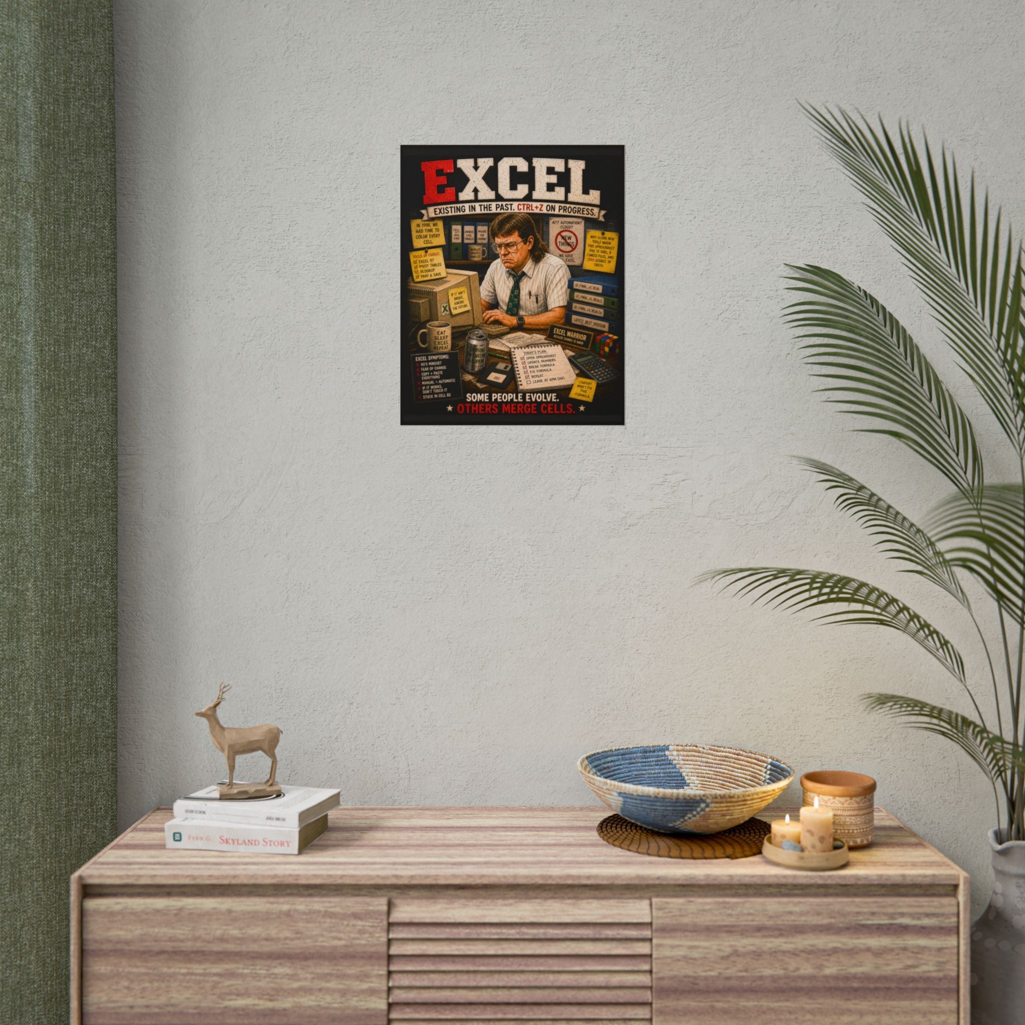 Excel Retro Poster — 'Some People Evolve, Others Merge Cells' Rolled Poster
