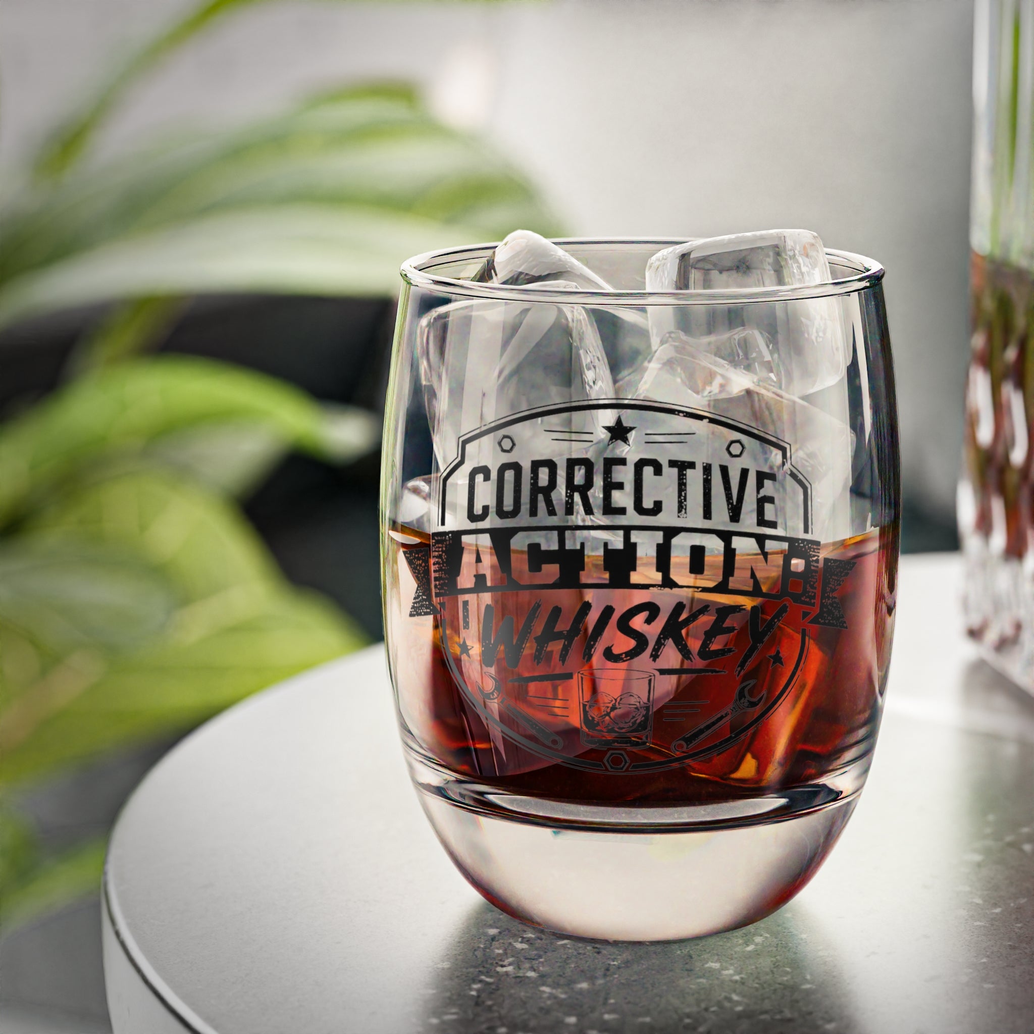 "Corrective Action: Whiskey" Glass – Engraved Novelty Rocks Glass for Whiskey Lovers