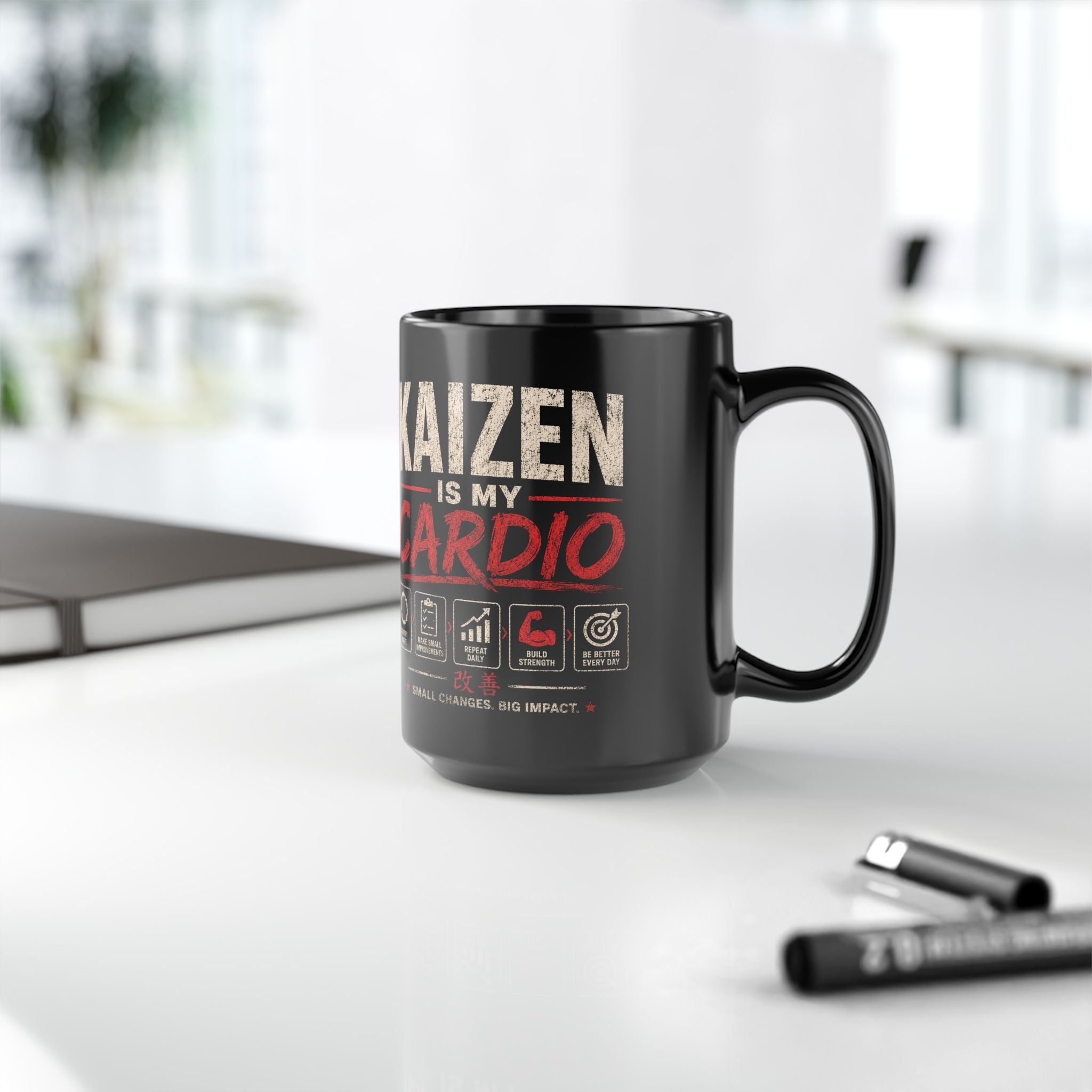Kaizen Is My Cardio Mug — Motivational Coffee Cup for Growth & Productivity (11oz/15oz)
