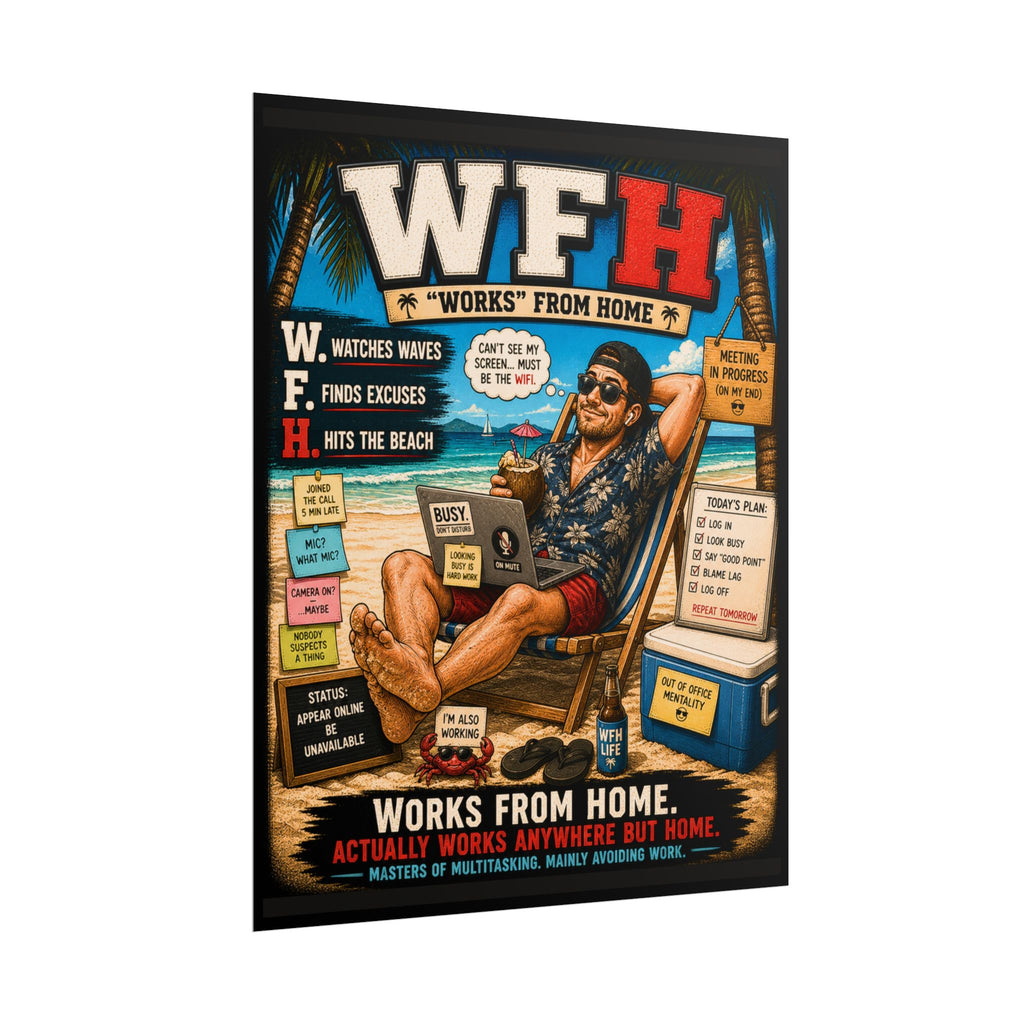 Rolled Poster — 'WFH: Works From Home' Beach Vibes Funny Office Humor Poster