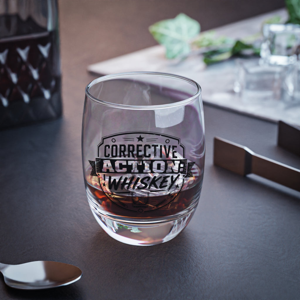 "Corrective Action: Whiskey" Glass – Engraved Novelty Rocks Glass for Whiskey Lovers