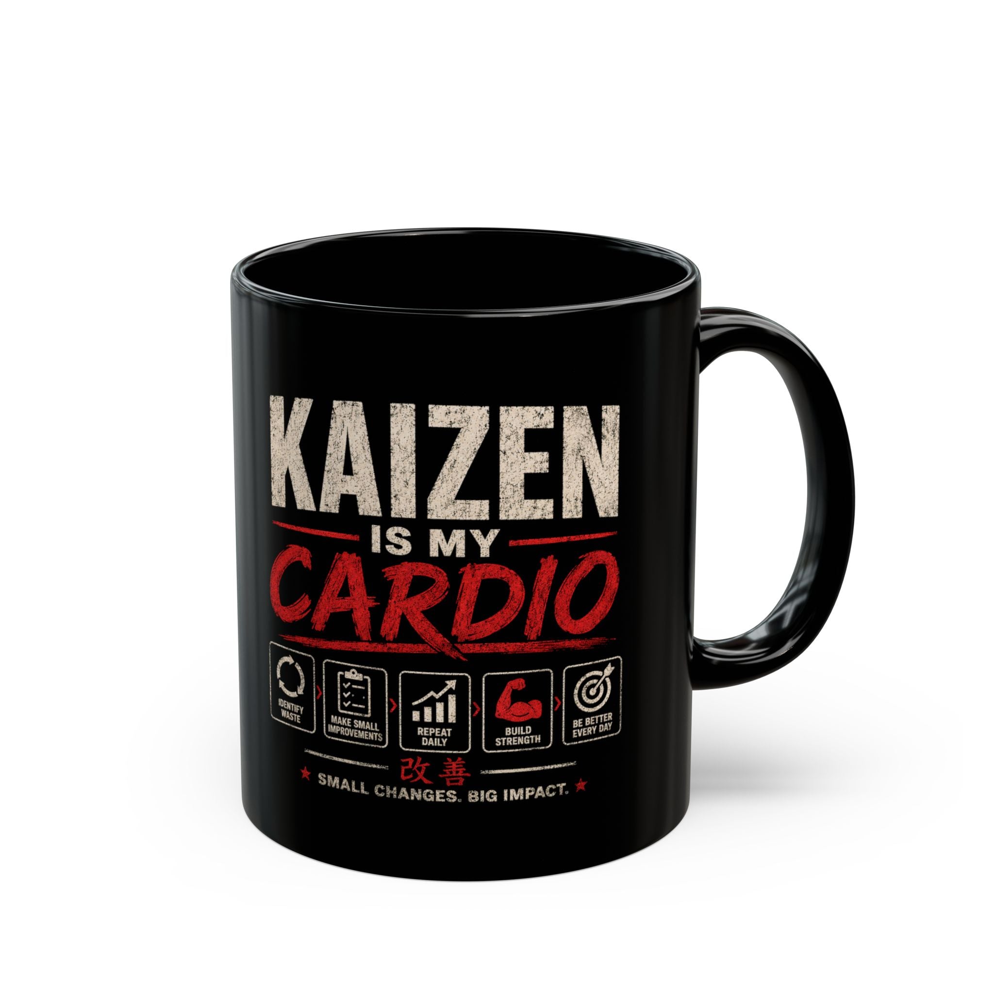 Kaizen Is My Cardio Mug — Motivational Coffee Cup for Growth & Productivity (11oz/15oz)