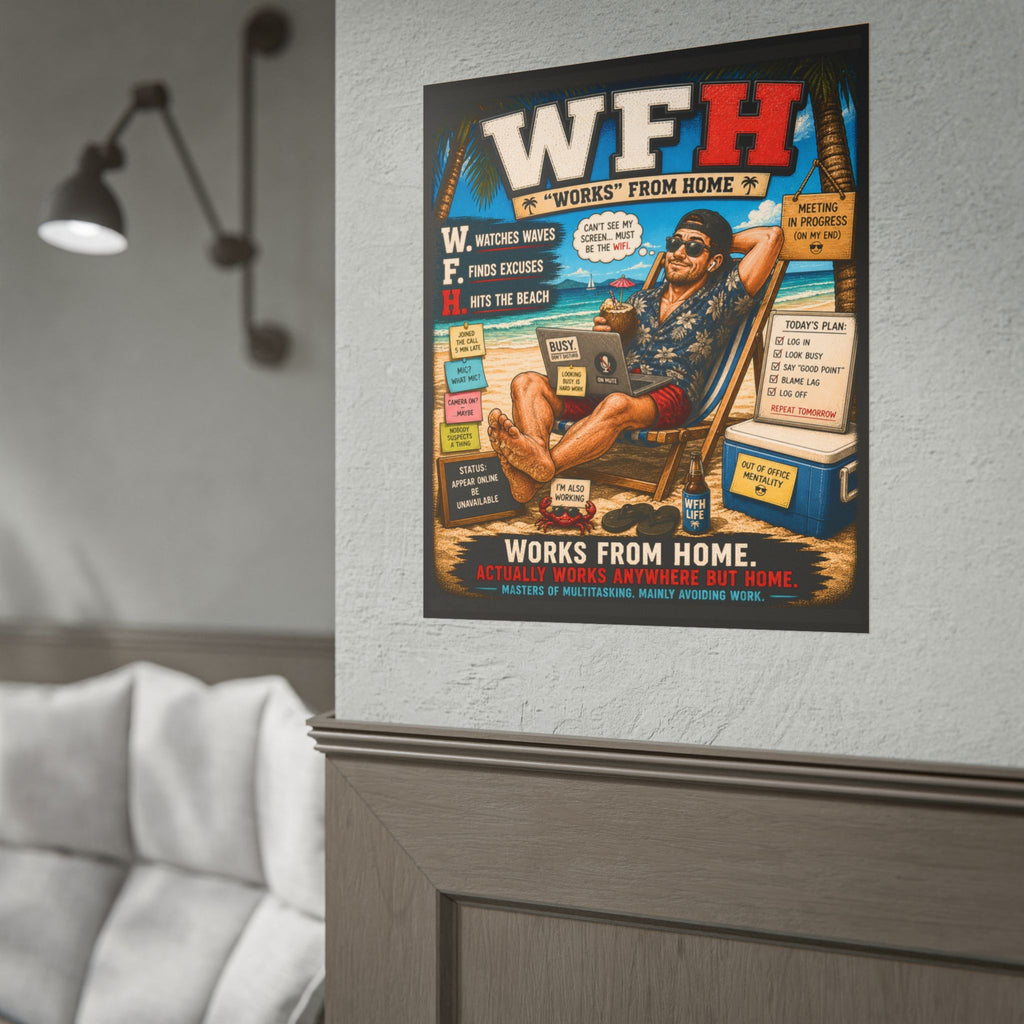 Rolled Poster — 'WFH: Works From Home' Beach Vibes Funny Office Humor Poster