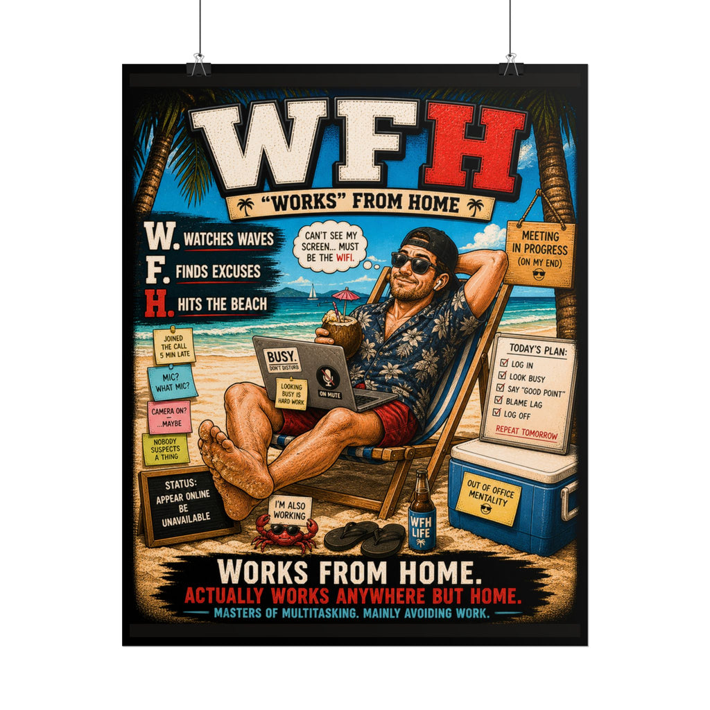 Rolled Poster — 'WFH: Works From Home' Beach Vibes Funny Office Humor Poster